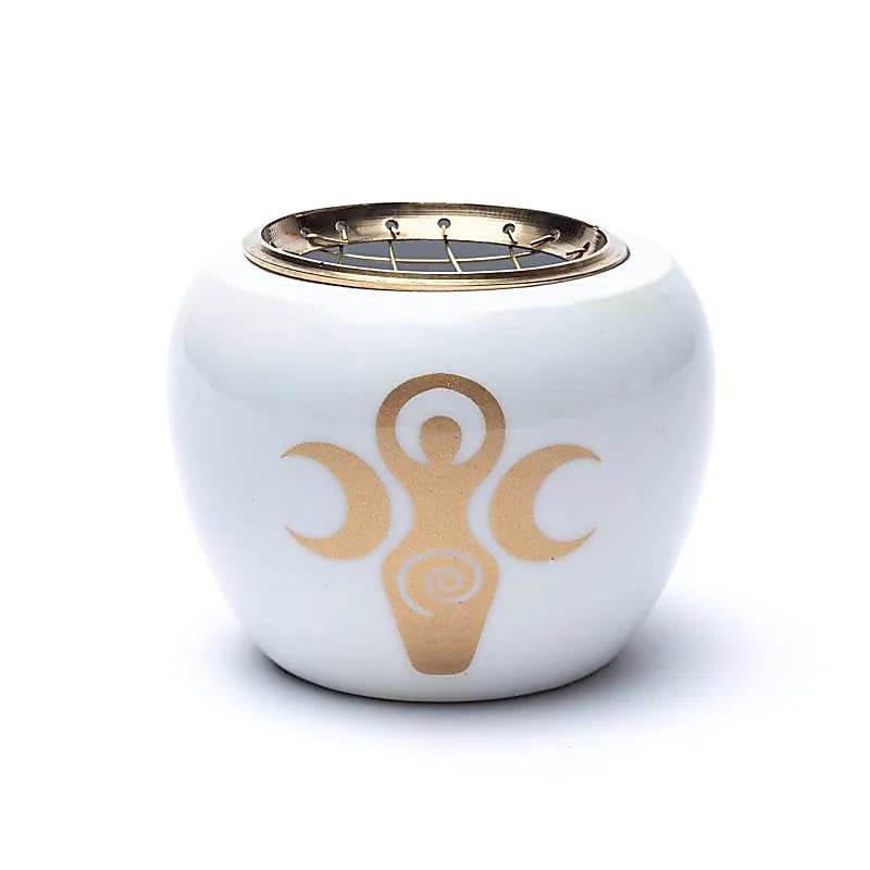 Brûleur d'encens symbole de déesse Blanc & Or - 9x7cm