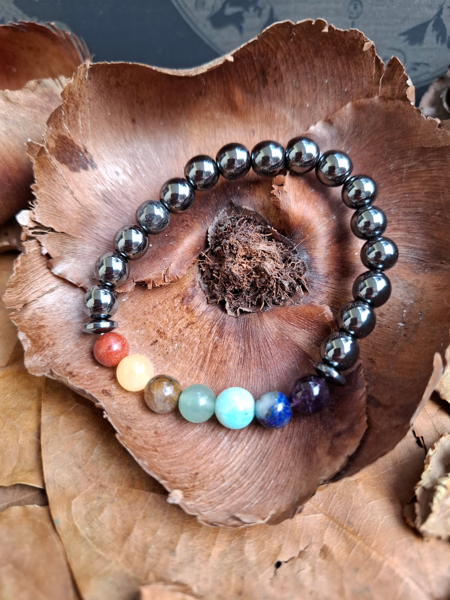 🛡️🌈 Bracelet Hématite 7 Chakras – Ancrage, harmonie et alignement énergétique