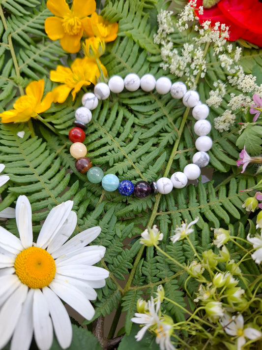 🌈🤍 Bracelet Howlite 7 Chakras – Équilibre global et paix intérieure