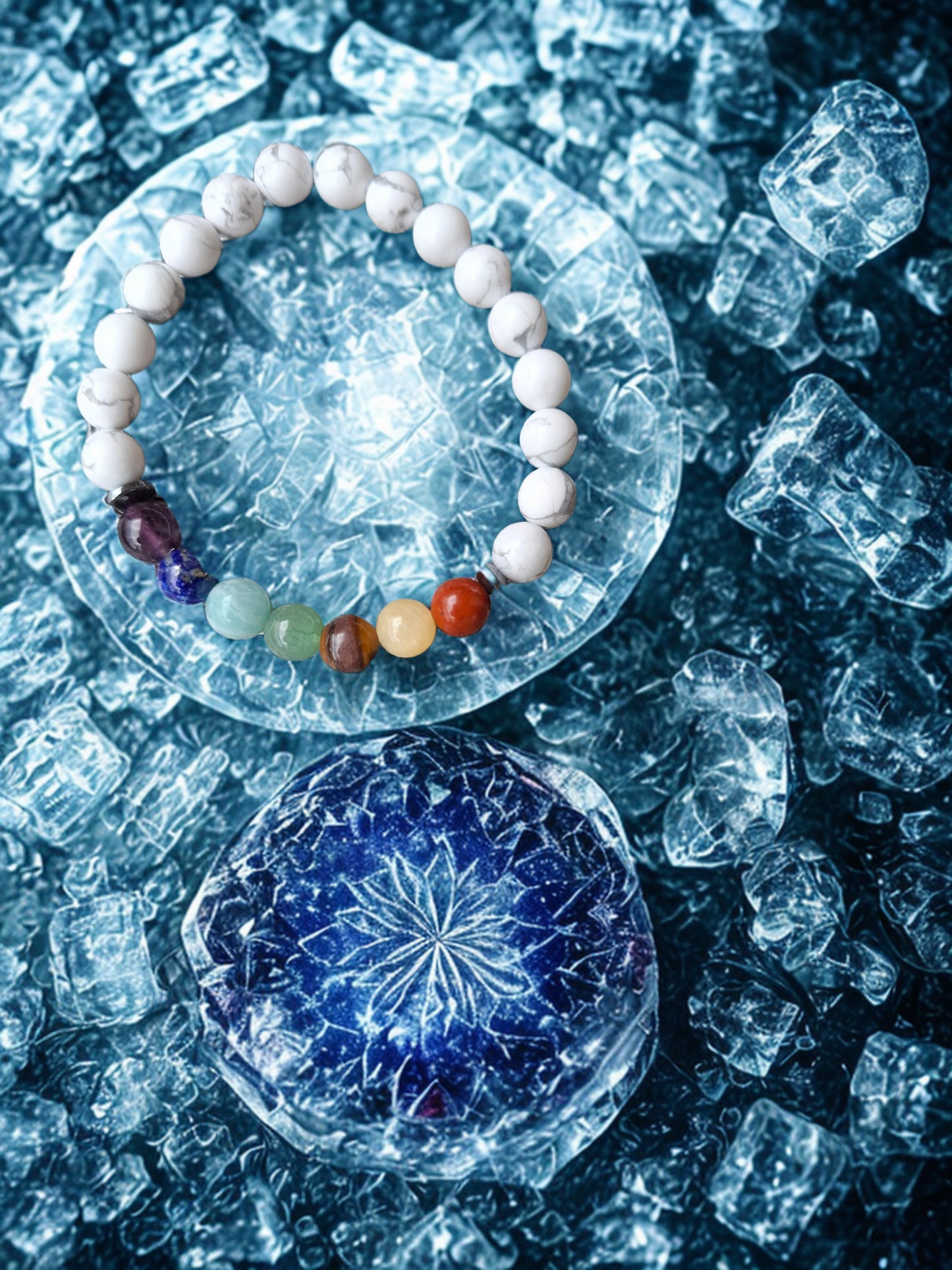 🌈🤍 Bracelet Howlite 7 Chakras – Équilibre global et paix intérieure