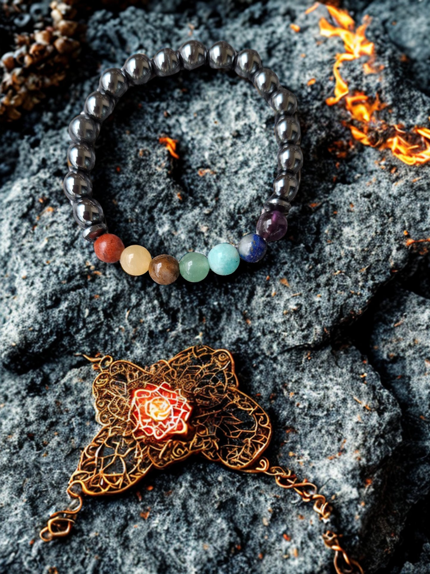 🛡️🌈 Bracelet Hématite 7 Chakras – Ancrage, harmonie et alignement énergétique