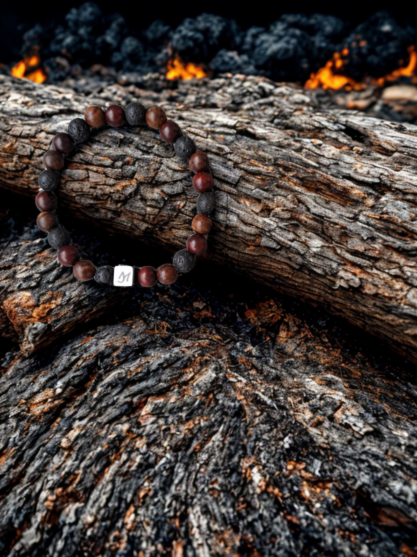Bracelet "Élément Brut" – Bois & Pierre de Lave