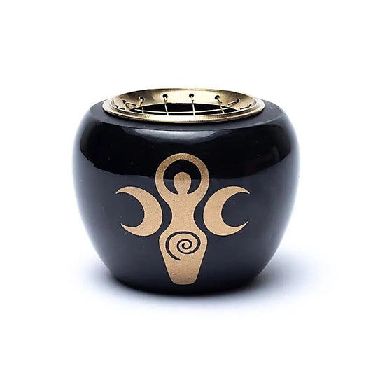 Brûleur d'encens symbole de déesse noir & or - 9x7cm