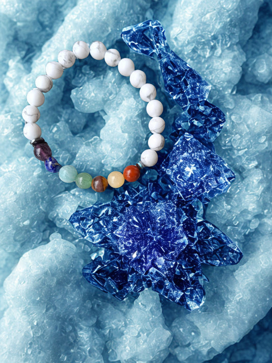 🌈🤍 Bracelet Howlite 7 Chakras – Équilibre global et paix intérieure