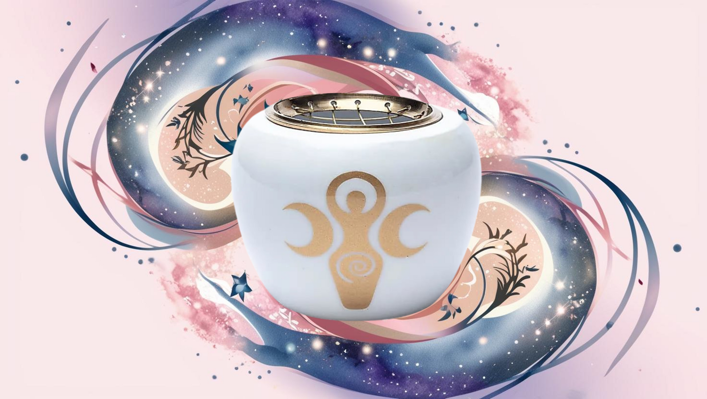 Brûleur d'encens symbole de déesse Blanc & Or - 9x7cm
