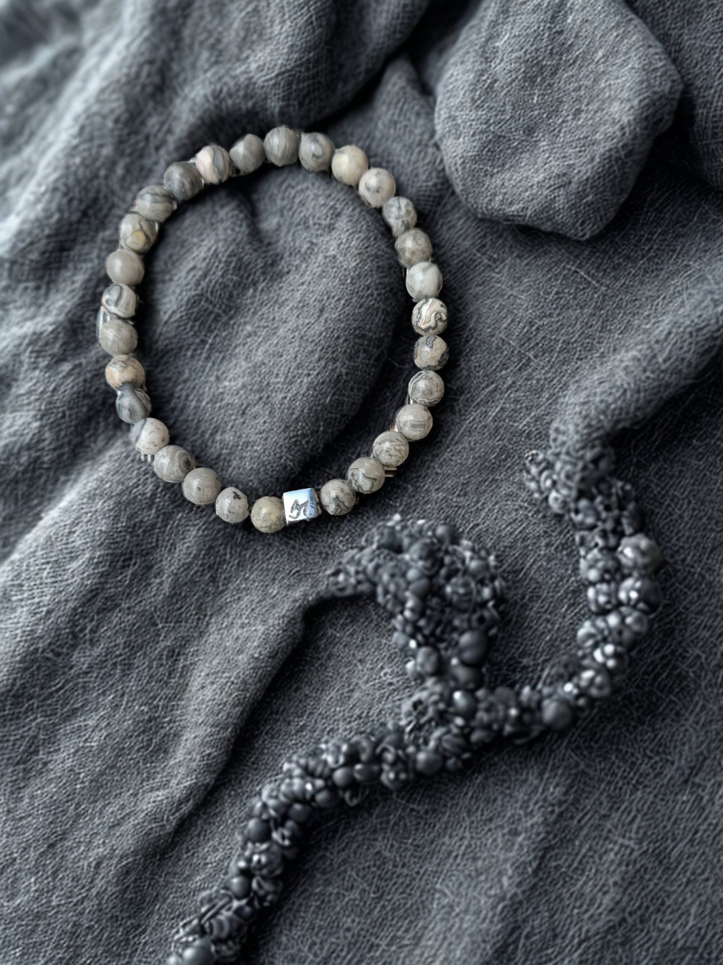 Bracelet Agate Crazy Lace Grise (Jaspe Picasso) Perles 6mm