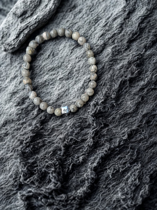 Bracelet Agate Crazy Lace Grise (Jaspe Picasso) Perles 6mm