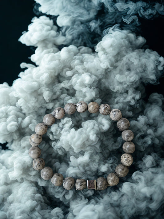 Bracelet Agate Crazy Lace Grise (Jaspe Picasso) Perles 8mm