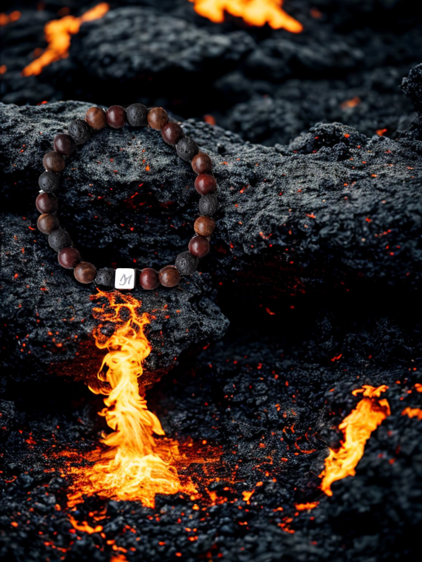 Bracelet "Élément Brut" – Bois & Pierre de Lave