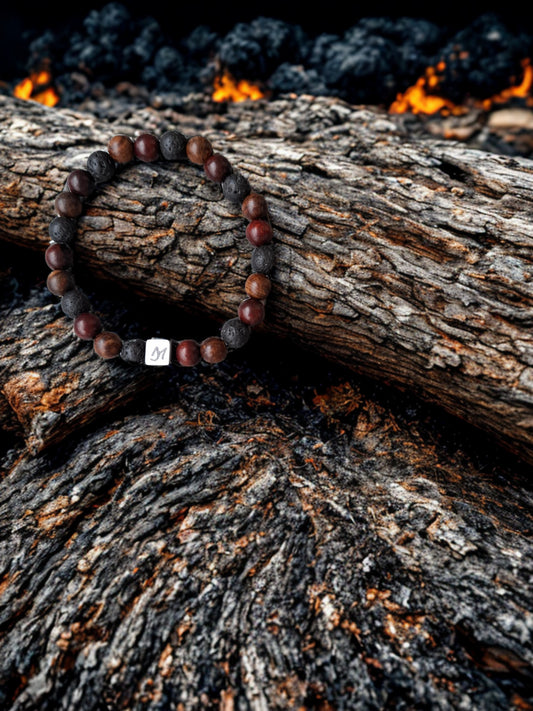 Bracelet "Élément Brut" – Bois & Pierre de Lave